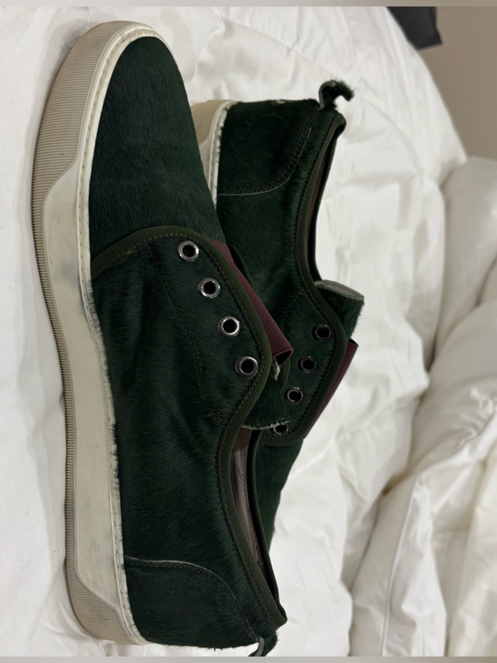 Moncler Men's Forest Green Slip-On Loafers with Brown Elastic. - Picture 6 of 6